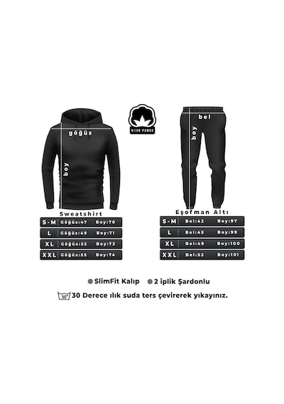 Uyguntarz Unisex Uykucu Panda Baskılı Bisiklet Yaka Eşofman Takımı Siyah