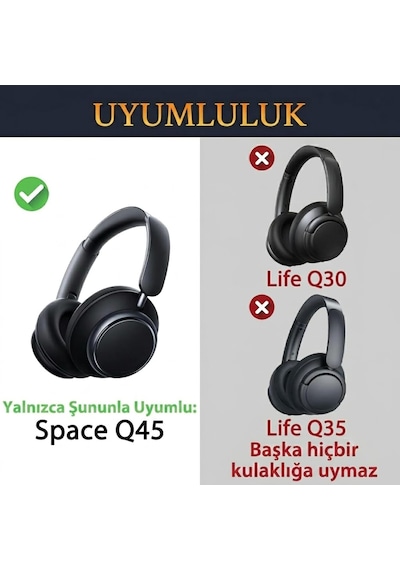 Anker Soundcore Space Q45 İle Uyumlu Soğutucu Jel Kulaklık Pedi - İpeksi Serin Kumaş Ve Hafızalı Köpük Memory Foam Kulaklık Süngeri Soğutucu Jel - Kumaş
