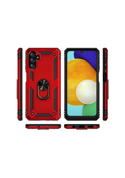 Noktaks - Galaxy A04s Uyumlu Kılıf Koruyucu Yüzüklü Çift Katman Vega Kapak - Kırmızı - T24384