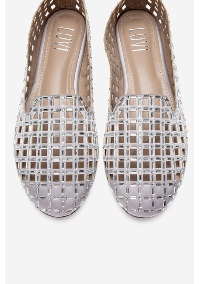 Luvishoes Sılva Gümüş Taşlı Kadın Babet Ayakkabı Gümüş