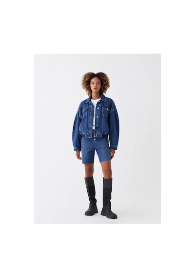 LC Waikiki Lcw Vision İndigo Gömlek Yaka Oversize Kadın Jean Ceket Orta İndigo Rodeo