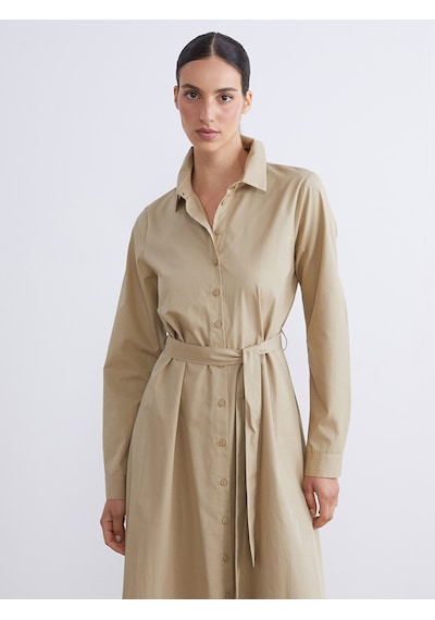 Lcwaıkıkı Classic Yeşil Beli Kuşaklı Poplin Gömlek Elbise