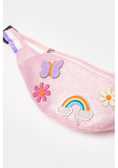 İcone Bag Kız Çocuk Kelebek, Çicek Detaylı Fermuarlı Bel Çantası, Çocuk Bel Çantası Pembe