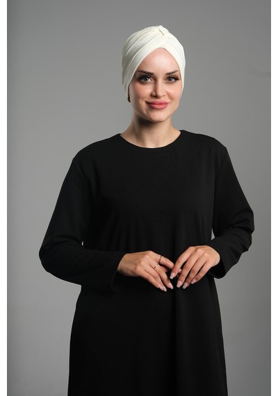 Hürrem Bone Krem Pratik Hazır Geçmeli Tesettür Bone Fukuro Sandy Kumaş Büzgülü 1831 40 Krem