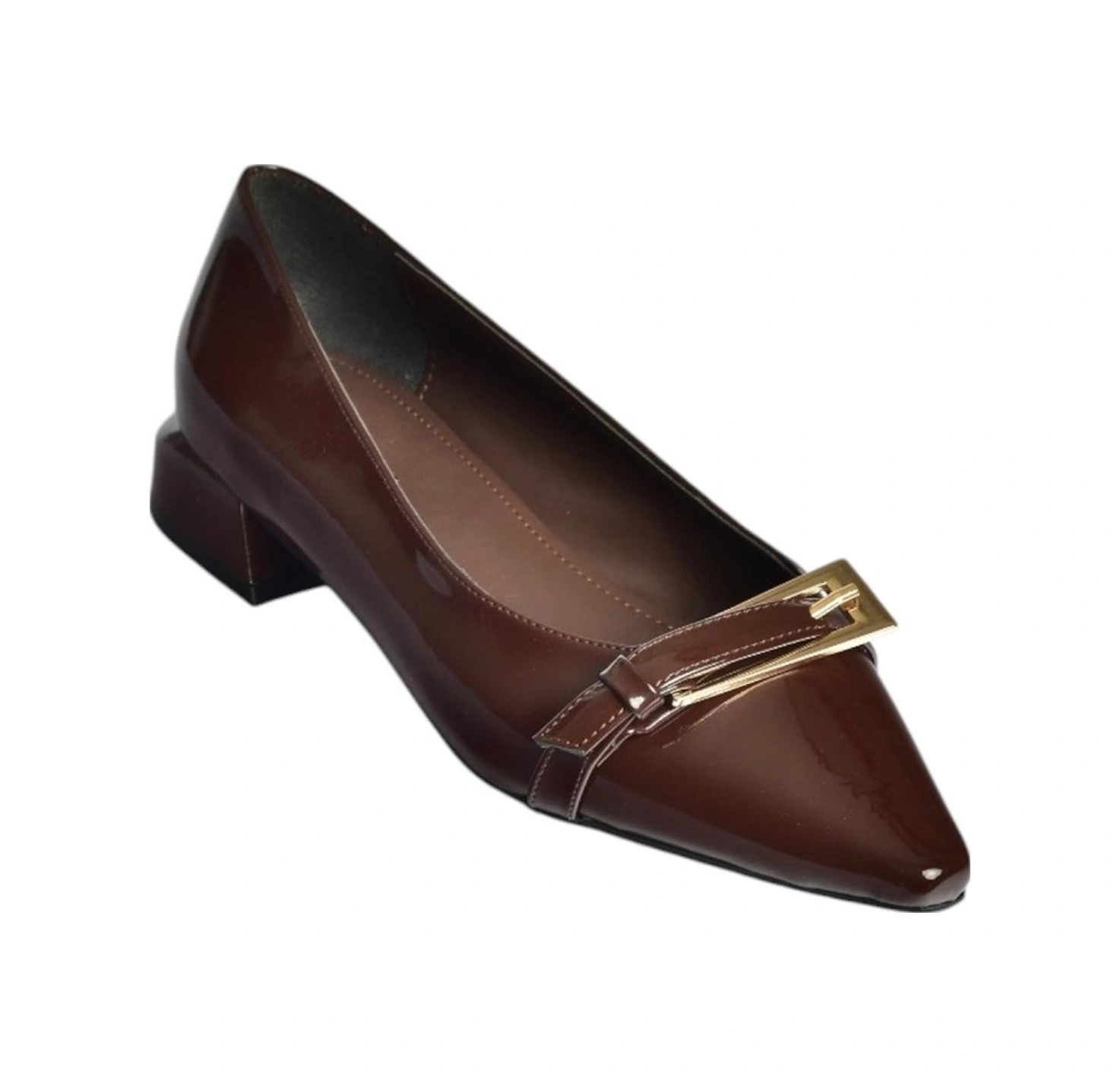 Fox Shoes V250093008 Kahverengi Rugan Sivri Burun Alçak Topuklu Kadın Ayakkabı Kahverengi-rugan