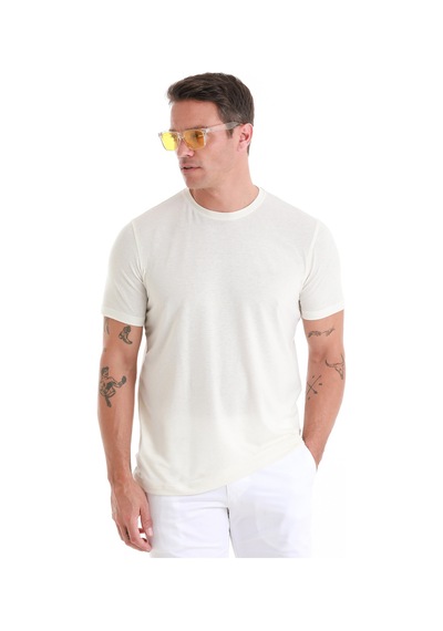 Hatemoğlu Ekru Regular Fit Düz Bisiklet Yaka Keten Tişört 35102024c007 048 Ekru