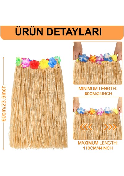 Hawaii Tarzı Hula Eteği 60 Cm Hasır Naturel Etek 5691
