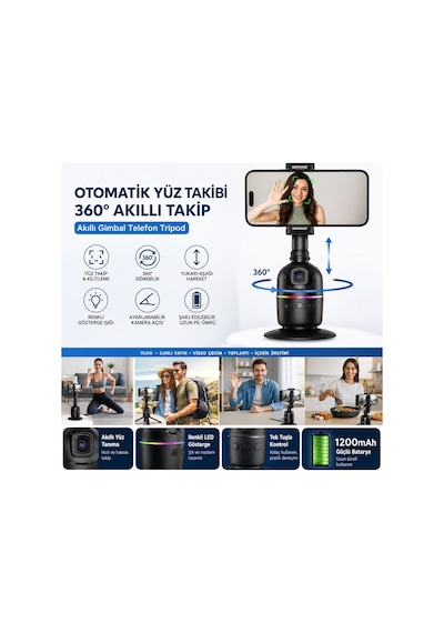 Telefon, Aksiyon Kamera Ve Daha Fazlasıyla Uyumlu 360 Aı Yüz Takipli Akıllı Gimbal