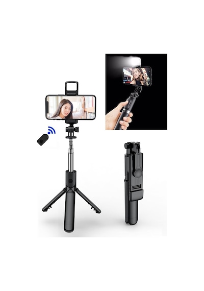 Işıklı Selfie Çubuğu Kablosuz Bluetooth Kumandalı Tripot Selfie Monopod Selfie Stick Selfi Tripod