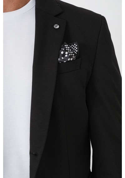 Comfort Fit Çift Yırtmaç Torba Cep Metal Düğmeli Siyah-1 Blazer Ceket C 734 Siyah -1