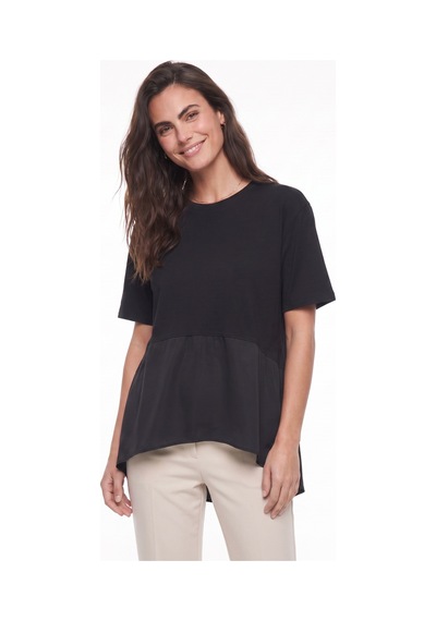 Onloox Kadın Siyah Siyah Viskon Karışımlı Bisiklet Yaka Kısa Kollu Oversize Asimetrik Kesim Garnili T-shirt Onloox Kadın Siyah Siyah Viskon Karışımlı Bisiklet Yaka Kısa Kollu Oversize Asimetrik Kesim Garnili T-shirt