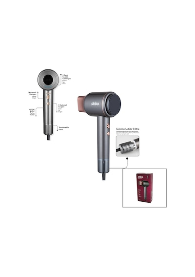 Sinbo Shd-1717 Bldc Turbo Motor Tokmak Model Saç Kurutma Makinesi 1600w 2-kdm.hız 3-kdm.sıcaklık Yapışkanlı Askı