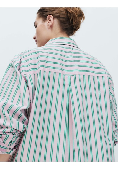 Marks & Spencer Poplin Çizgili Pijama Üstü Pembe