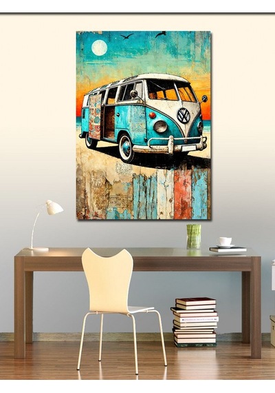 Kanvas Tablo Retro Minibüs Ve Yolculuk 70cmx100cm