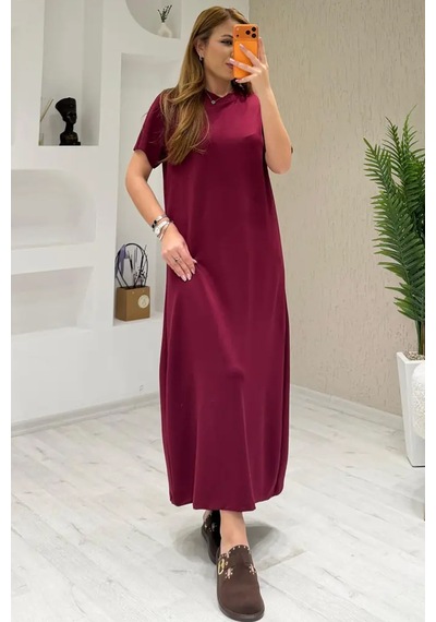 Fiolin Soft Touch Modal Kısa Kollu Elbise Bordo