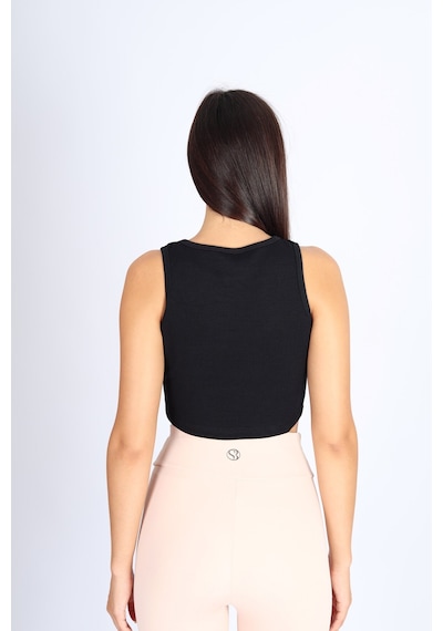 Soft&Basic Kadın Siyah Basic Halter Yaka Esnek Biyeli Kaşkorse Kumaş Crop Top Body Atlet Siyah