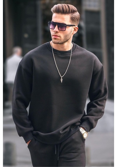 About Blank Madmext Siyah Bisiklet Yaka Oversize Şardonlu Basic Erkek Sweatshirt 6048,siyah Xl Acı Kahverengi