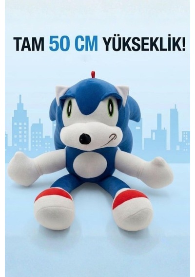 50 Cm Büyük Boy Sonic Peluş Oyuncak Yumuşacık Sevimli Kahraman Çocuk Hediyesi Mavi