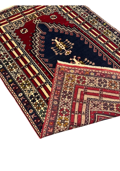El Dokuma Taşpınar Halısı 125x200 Kök Boya Kırmızı Lacivert %100 Yün Halı