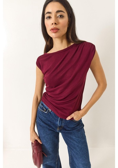Shade Kadın Drape Detaylı Soft Touch Esnek Viskon Bluz 4019 60284038 - Bordo