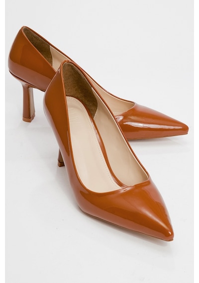 Luvishoes Luvi Shoes Calse Taba Rugan Kadın Topuklu Ayakkabı Taba
