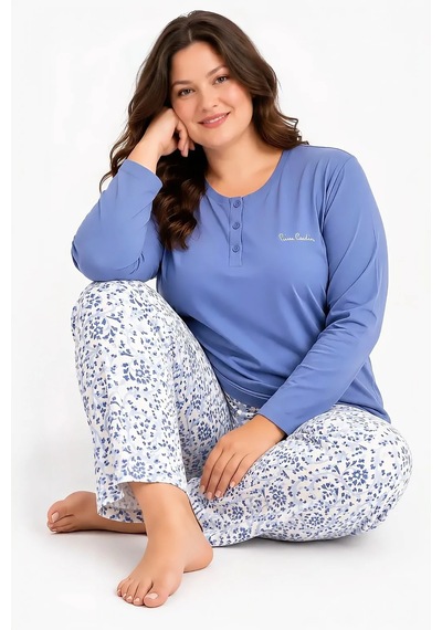 Pierre Cardin Büyük Beden Uzun Kollu Modal Pamuk Kadın Pijama Takımı Pıerrecardın-pc9270-v1 Mavi