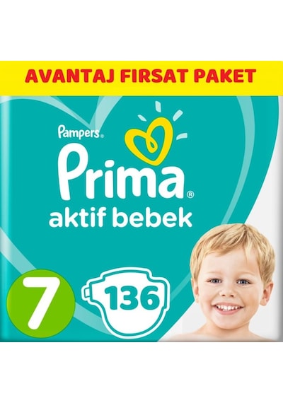 Prima Pampers Aktif Bebek Avantaj Fırsat Paketi Bebek Bezi 15+ KG 7 Beden 136 Adet