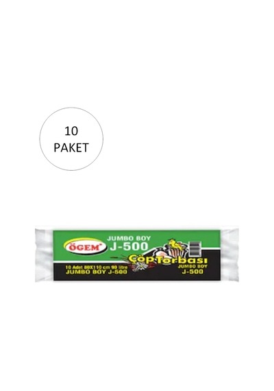 J-500 Jumbo Boy Çöp Torbası 80 X 110 Cm 10 Lu Rulo X 10 Paket 100 Adet Siyah