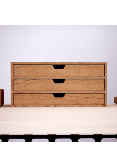 Desna Üç Katlı Üç Çekmeceli Mini Dolap 34 Cm Uzunluk X 12.1 Cm Genişlik X 15.8 Cm Woodsaka Doğal Ahşap