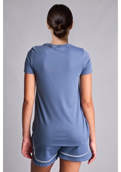 Defacto Yan Yırtmaçlı Long Fit Bisiklet Yaka Kısa Kollu Sporcu Tişört G0779ax26aube364 Mavi-be364
