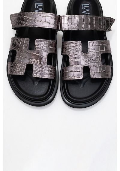Luvishoes Luvi Shoes Loana Platin Baskı Hakiki Deri Kadın Terlik Platin