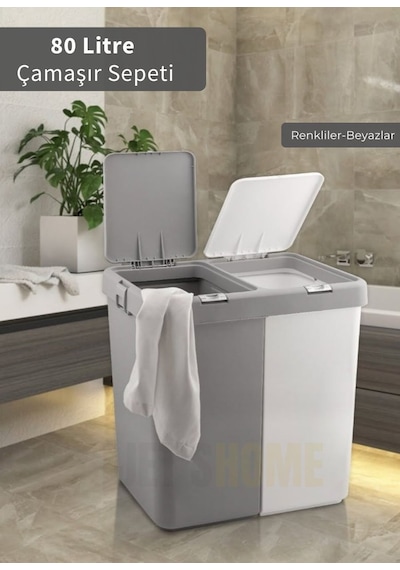 Jet's Home 6'lı Banyo Seti Çamaşır Sepeti Katlanır Badya Katlanır Kova Katlanır Maşrapa Bpa Free Beyaz - Gri