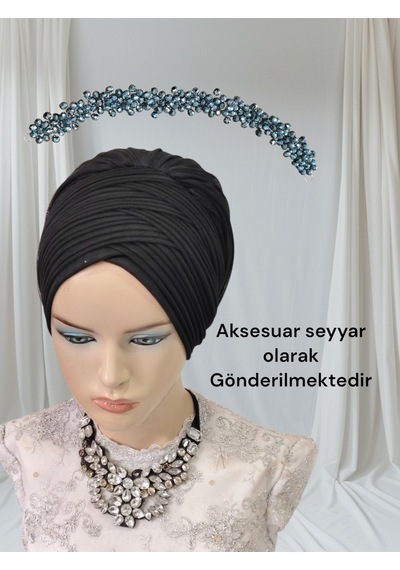 Aksesuar Dahil Siyah Sevda Bone Hazır Duvak Hazır Şal Hazır Türban