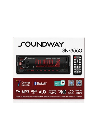 Soundway Sw-8860 Araç Oto Teyp 4x60 Watt Bt 2xusb Aux Fm App Kontrol 7 Renk Ekranlı