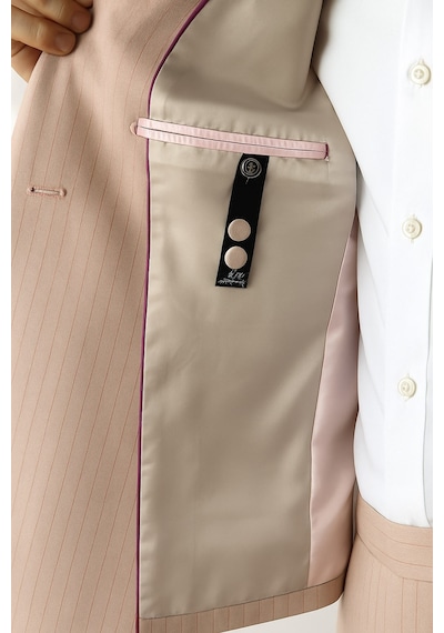 Erkek Slim Fit Çizgili Takım Elbise 2 Top Düğmeli, Çift Yırtmaçlı Modern Kesim Kiremit