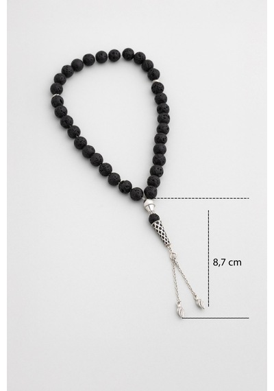 Doğal Lav Taşlı 23 Cm Gümüş Tesbih Beyaz