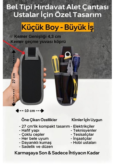 Bel Tipi Alet Çantası Hırdavat Çantası Takım Çantası Bez Takım Çantası İnşaat İşçileri,elektrikçiler Siyah