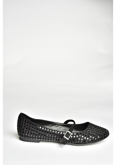Fox Shoes U726634504 Siyah Kumaş Taş Detaylı Babet Siyah-kumaş Siyah