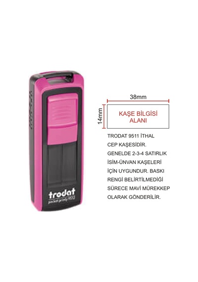Trodat Cep Kaşe 9511 - Pembe Makine - Mavi Mürekkep