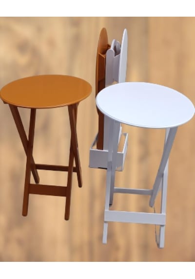 Çanta Zigon Sehpa Oval Model Dörtlü Ahşap Mdf Beyaz Ve Hardal Renk Uyumu El Yapımı