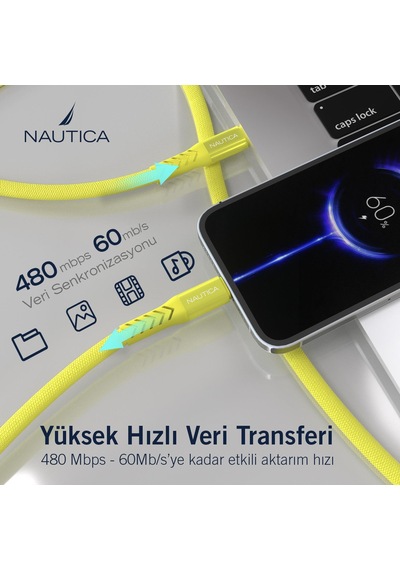 Nautica C50 USB-C to Lightning PD 20W Hızlı Şarj ve Data Kablosu 2.1M Sarı