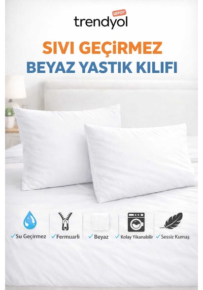 2 Adet Lüks Sıvı Geçirmez Yastık Alezi Beyaz