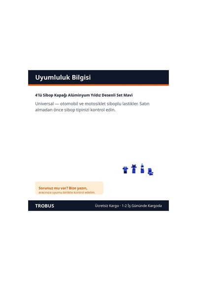 Trobus 4'lü Sibop Kapağı Alüminyum Yıldız Desenli Set Mavi