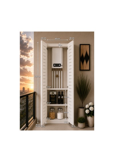 Flower Dolap Çok Amaçlı Kombi Dolabı Balkon Dolabı Kiler Dolabı Beyaz