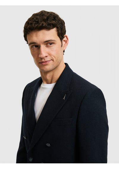 Cacharel Lacivert Slim Fit Yün Karışımlı Kruvaze Ceket