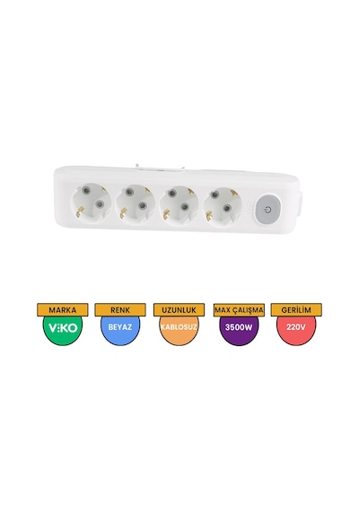 Viko Multi-let 4'lü Grup Priz Anahtarlı Topraklı Çocuk Korumalı Klemensli Beyaz - 90117400