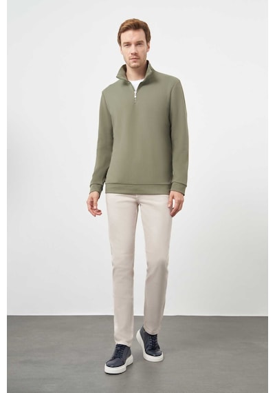 Morven Erkek Haki Fermuarlı Bato Yaka Sweat-shirt 25ks063001710 Haki Haki