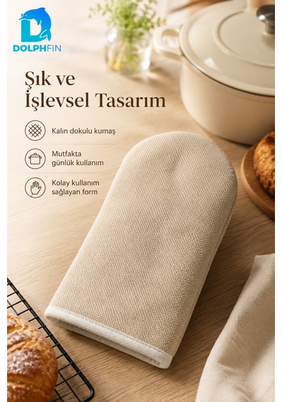 Isıya Dayanıklı Fırın Eldiveni Kalın Kumaşlı Tepsi Tutacağı Bej