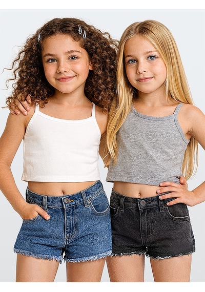 Denokids Kız Çocuk Crop Top 2'li Takım Askılı Gri Beyaz Crop Üst Çok Renkli Denokids Kız Çocuk Crop Top 2'li Takım Askılı Gri Beyaz Crop Üst Çok Renkli