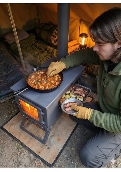 Katlanır 2MM Çelikten KUZİNELİ Çift Tarafı Camlı Kül Hazneli Kamp Sobası. Çantalı Soba - Katlanır 2MM Çelikten KUZİNELİ Çift Tarafı Camlı Kül Hazneli Kamp Sobası. Çantalı Soba